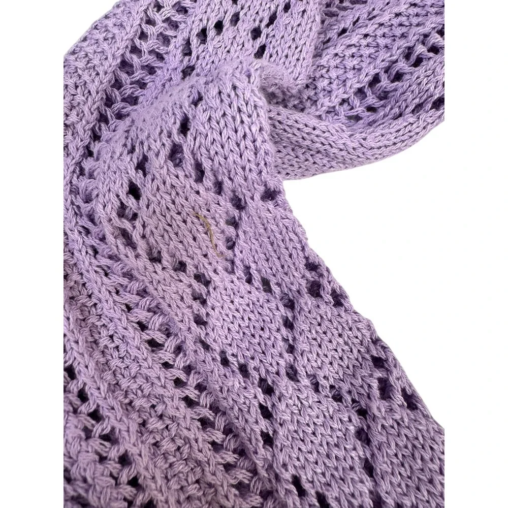 Noisy May Purple Pointelle Knit Rouched V-Neck Cropped Sweater Small